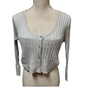 WET SEAL *flawed* Silver Ribbed  Cardigan l Sweater Juniors Size Large